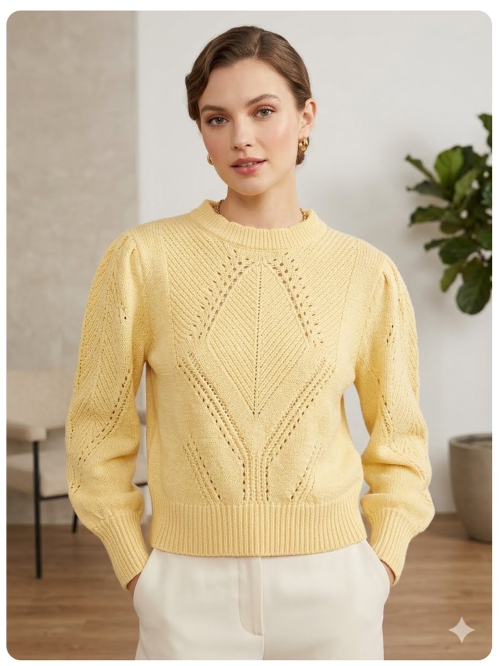 NWT Cynthia Rowley Butter Yellow Chenille Pointelle Knit Sweater
